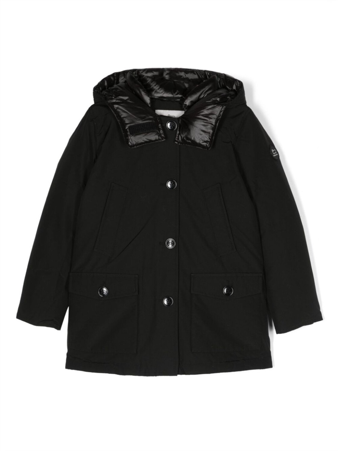 

Однобортный пуховик с нашивкой-логотипом Woolrich Kids, черный