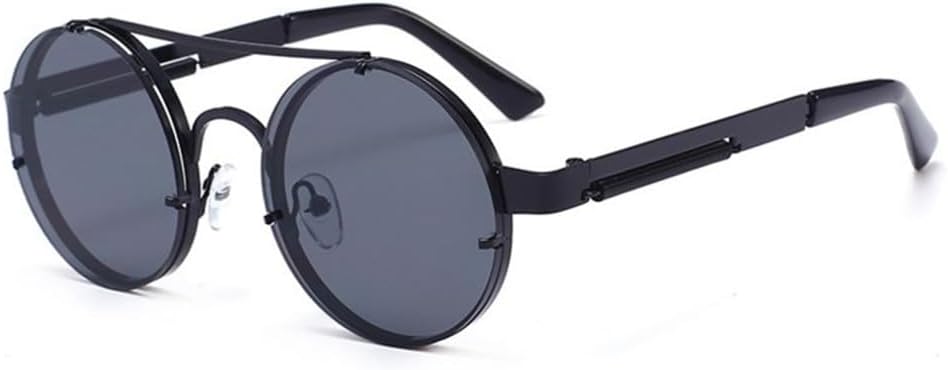 

Винтажные круглые солнцезащитные очки в стиле стимпанк для мужчин и женщин, ретро-металлические с двойными линзами, модные солнцезащитные очки с защитой от УФ-излучения UV400 TYUVIVO, Black Clear