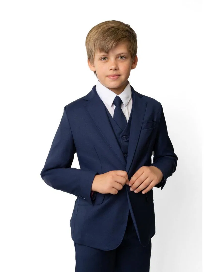 Комплект из 5 предметов: рубашка, галстук, пиджак, жилет и брюки Luxor Slim Fit из шерстяной смеси для маленьких и больших мальчиков Peanut Butter Collection, синий — фото 3