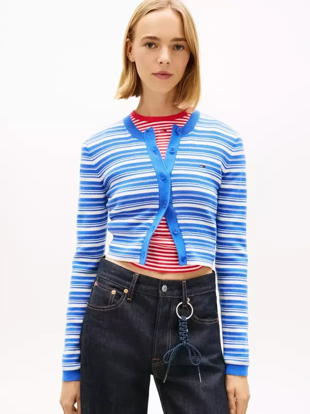 Кардиган с круглым вырезом в полоску, синий/разноцветный Tommy Hilfiger