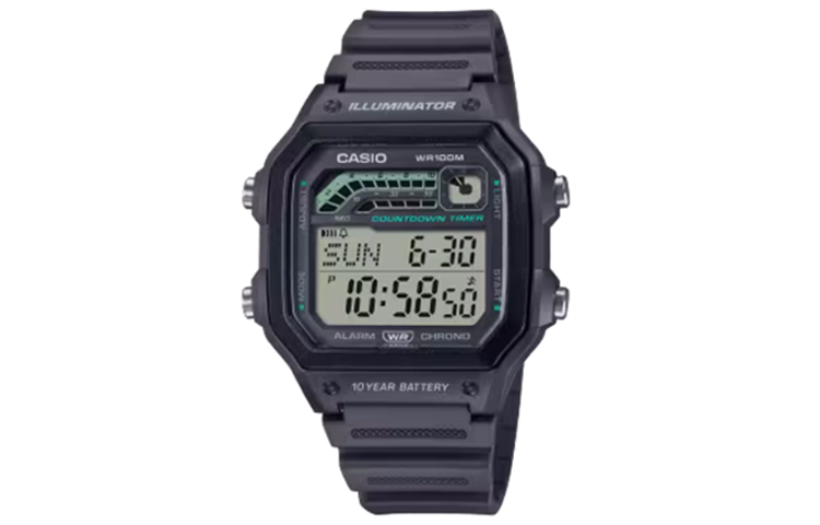 

Унисекс классические черные часы WS-1600H-8A CASIO