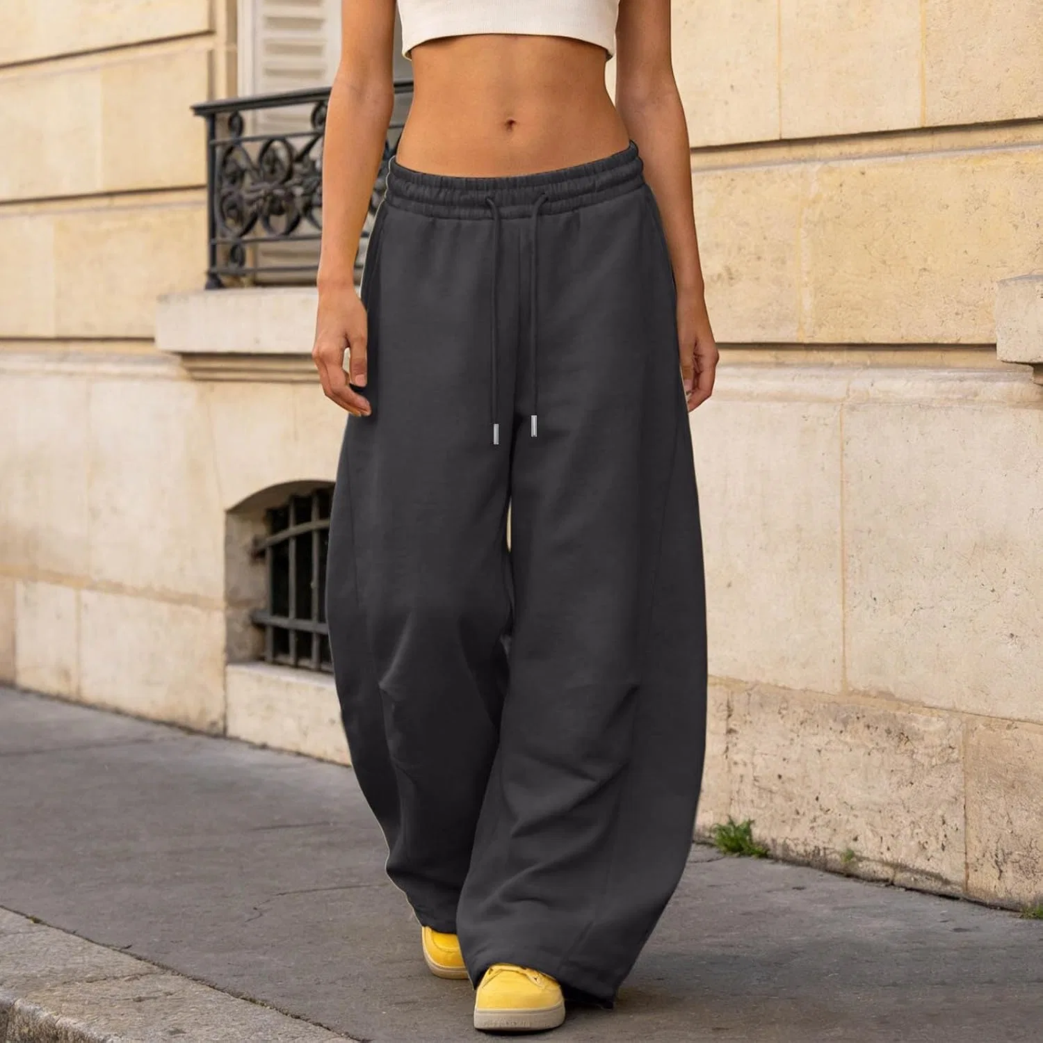 Женские спортивные брюки Barrel Sweatpants 2026, повседневные, свободные, в стиле Y2K, с завязками, эластичным поясом, широкими штанинами, удобные, с карманами — фото 2