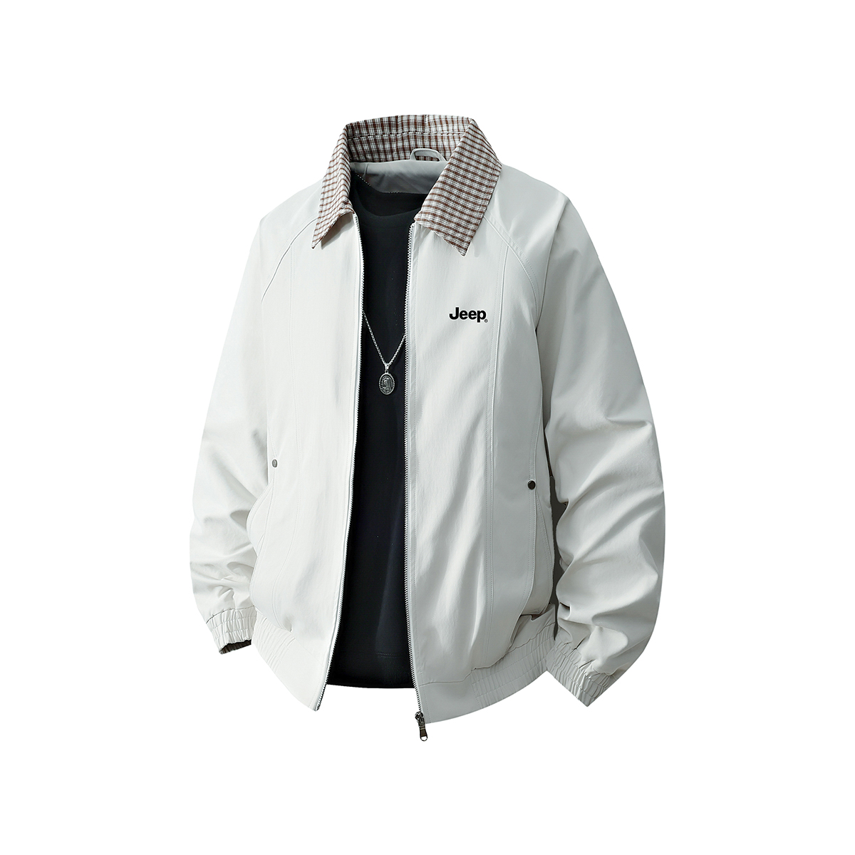 

Куртка Unisex Lapel Moderate Jeep, экрю-plaid collar