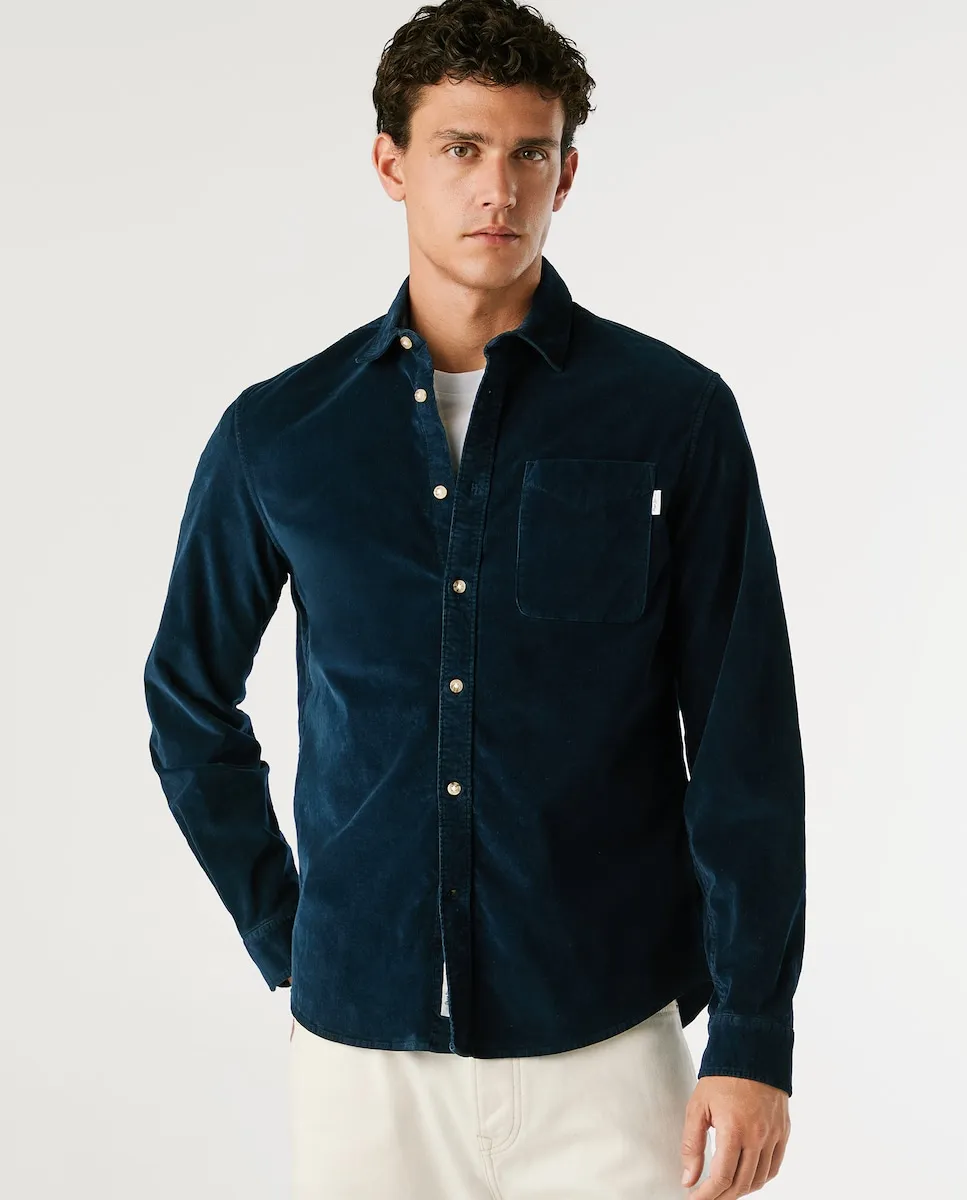 

Мужская рубашка прямого кроя из эластичного вельвета Pepe Jeans, темно-синий