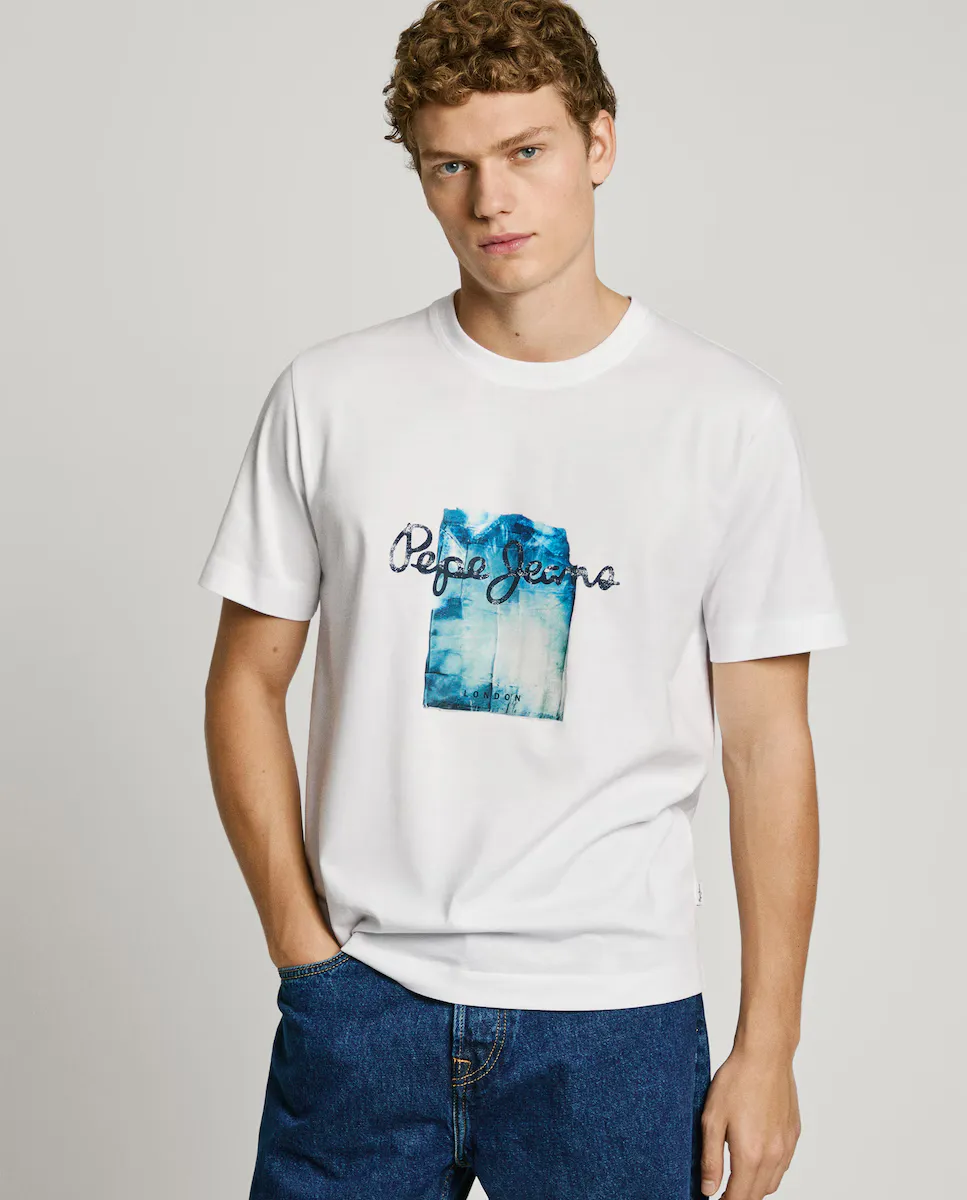 

Мужская футболка с коротким рукавом и напечатанным рисунком Pepe Jeans, белый
