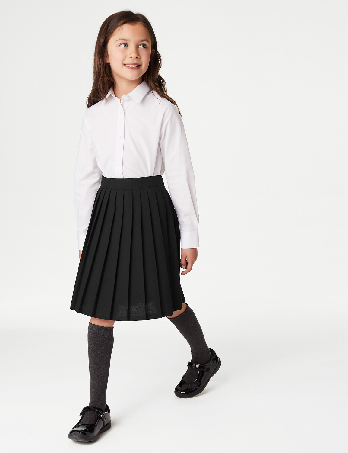 

Легкая школьная юбка без застежки для девочек (2–16 лет) Marks & Spencer, черный