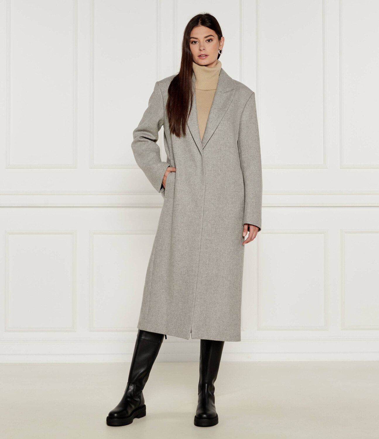 

Шерстяное пальто BOSS BLACK Carund, серый