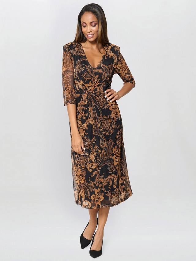 

Платье-футляр миди с рукавом три четверти и V-образным вырезом в стиле пейсли Gina Bacconi