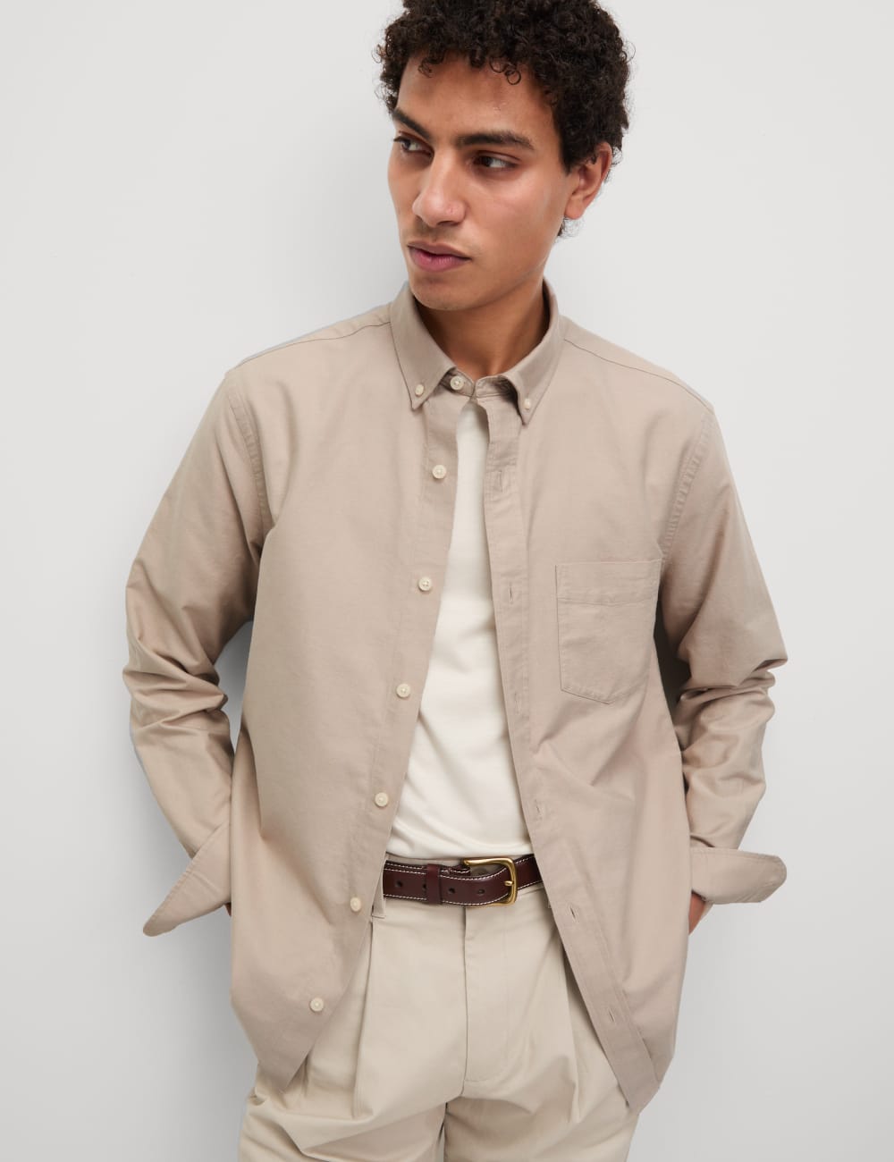

Лучшая рубашка Oxford из чистого хлопка Marks & Spencer, цвет Neutral