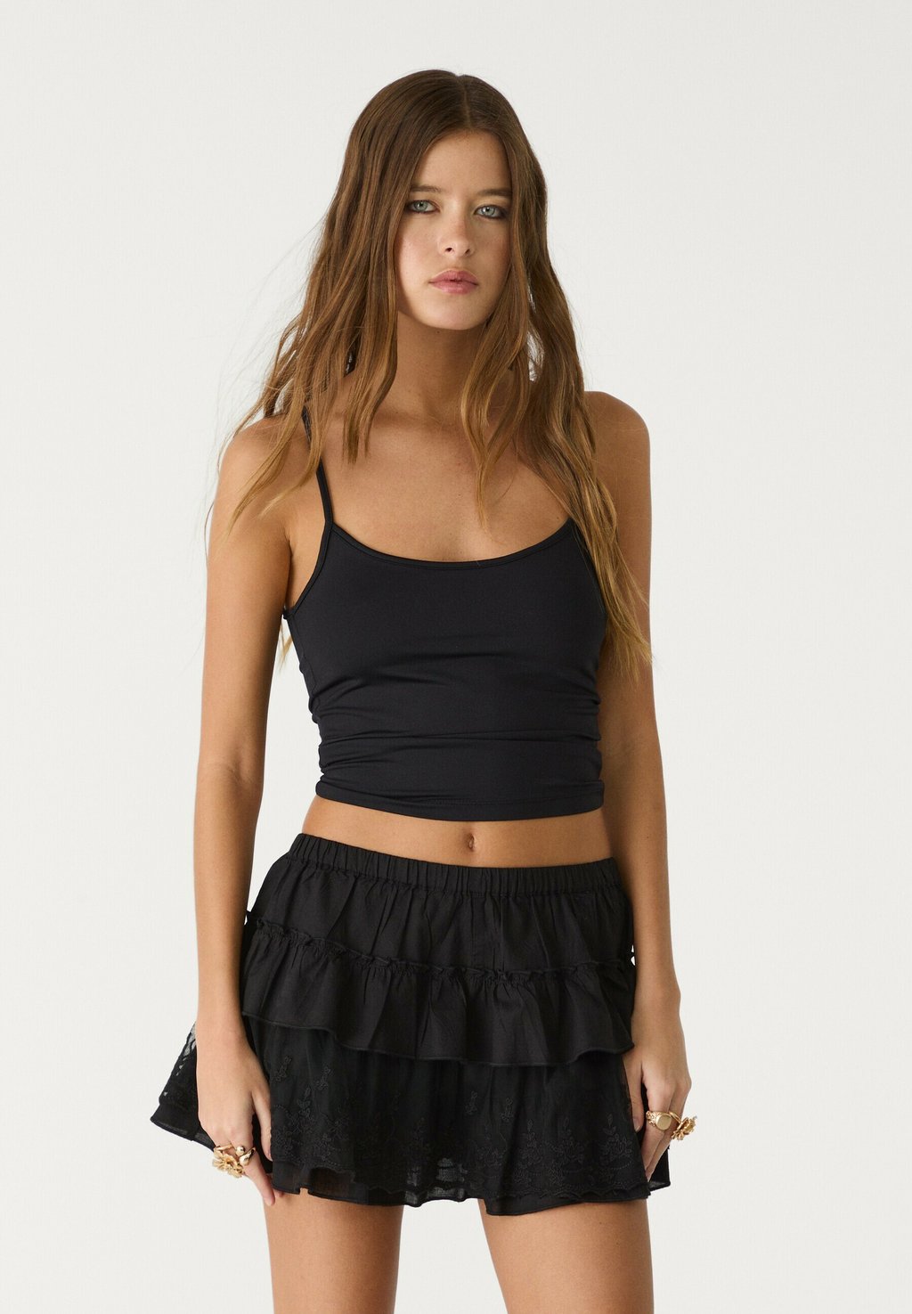 

Юбка А-силуэта FRILL - Mini skirt Stradivarius, черный