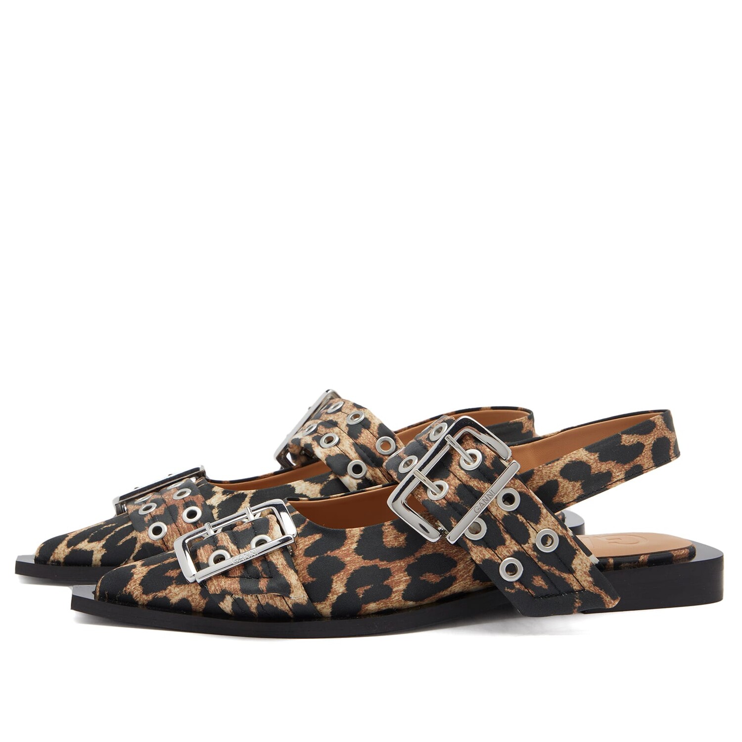 Туфли Ganni Feminine Buckle Ballerina Print Ballet Shoes, цвет Leopard — фото 2