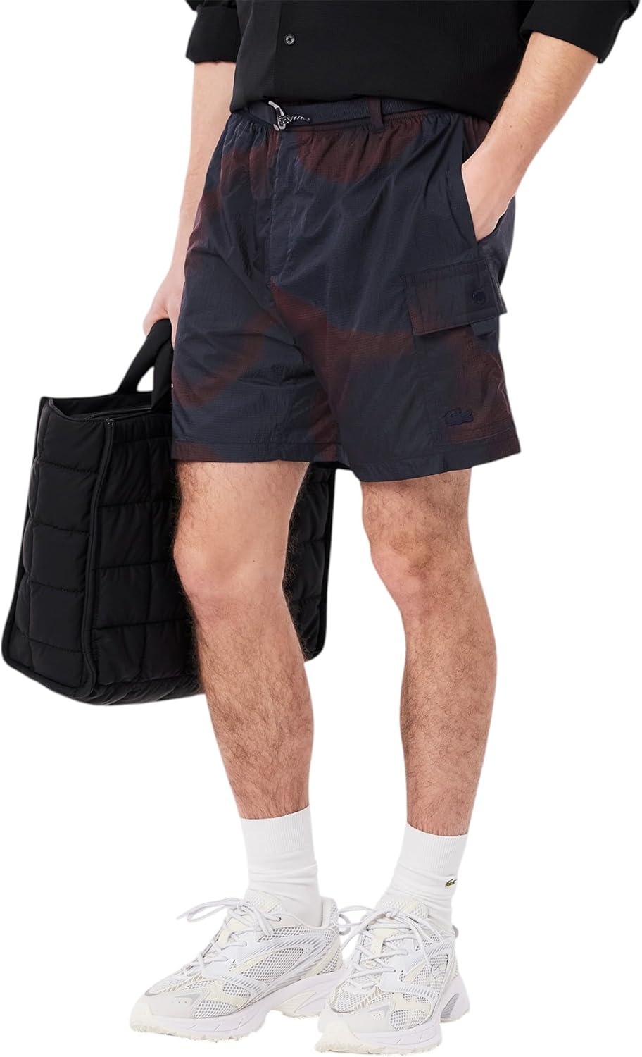 Шорты карго Lacoste мужские Relaxed Fit Ultra Light, Navy Blue & Espresso Brown — фото 2