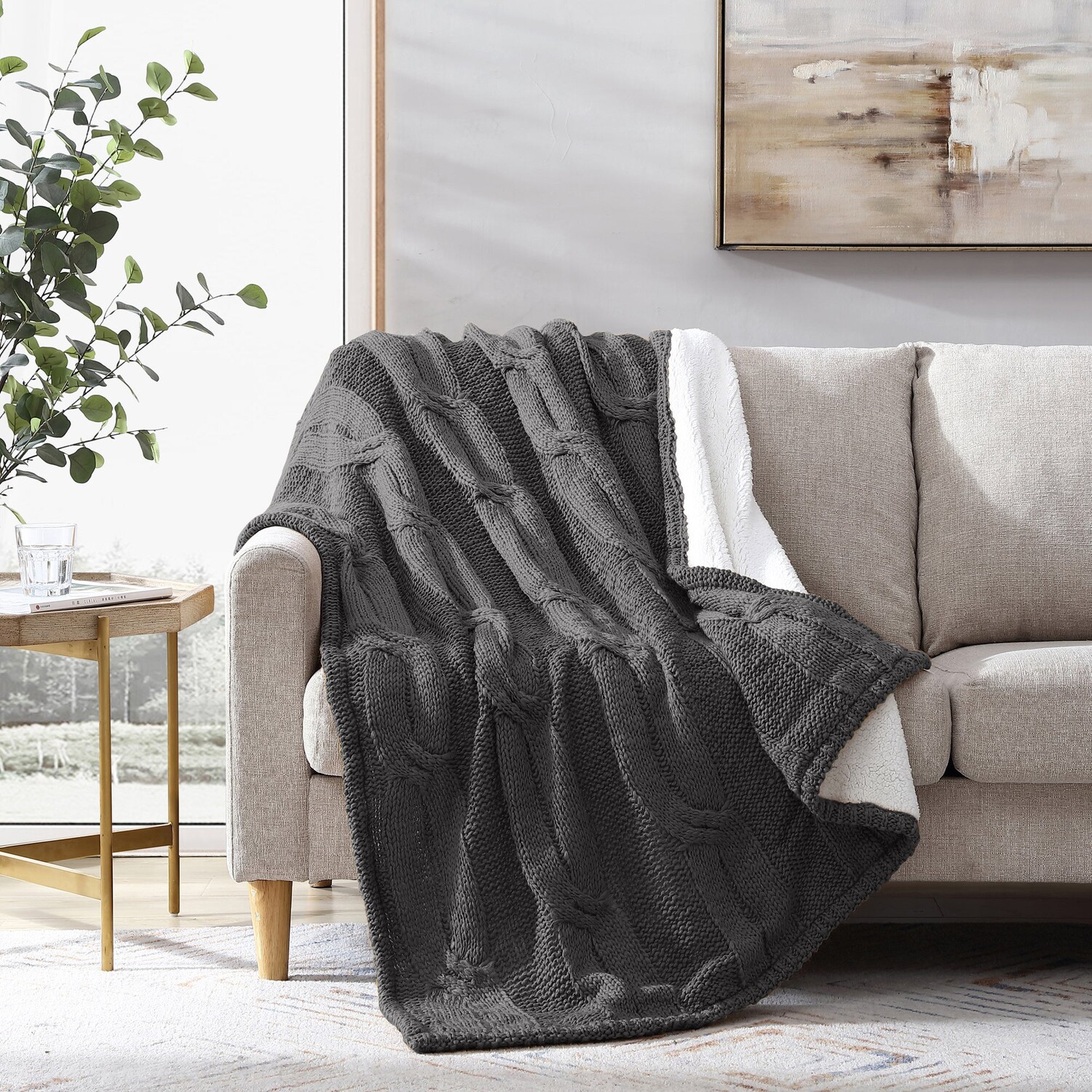 

Modern Threads Косая вязка/плед из шерпы Aspen 50x60 дюймов, цвет Gray