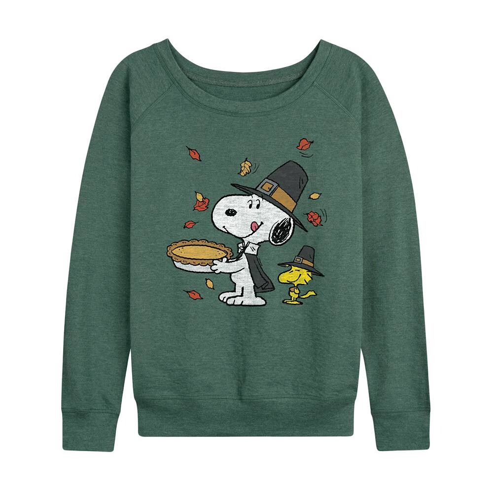 

Женский легкий свитшот из френч-терри Peanuts Snoopy & Woodstock на День благодарения Licensed Character, цвет Heather Green