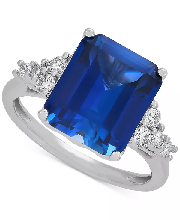 

Кольцо с выращенным в лаборатории драгоценным камнем и бриллиантом (1/3 карата) из 14-каратного золота Grown With Love, sapphire