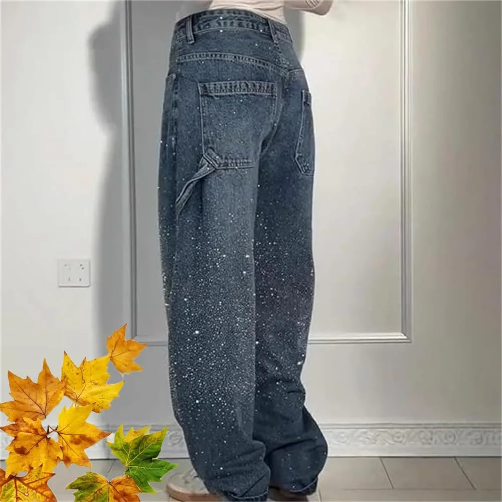 Джинсы High Waisted с пайетками для женщин, широкие прямые — фото 4