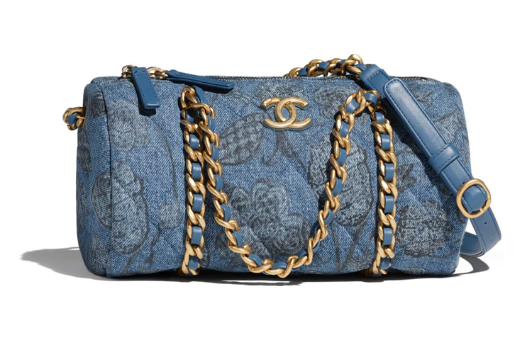 

CHANEL Напечатанная джинсовая сумка для боулинга, женская сумка через плечо, кроссбоди синего/белого/серого цвета