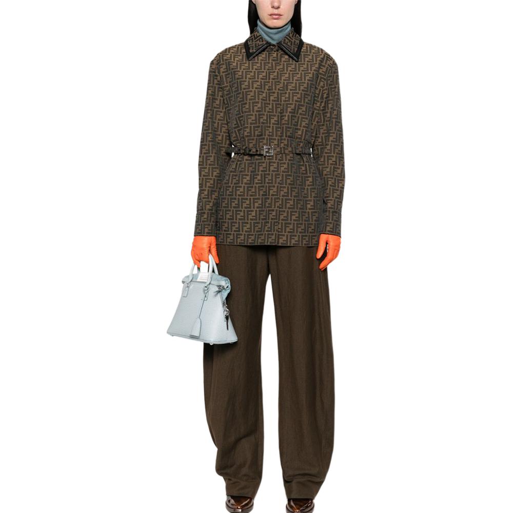 Фф Жаккардовая Куртка с Поясом на Талии FENDI, Коричневый — фото 4