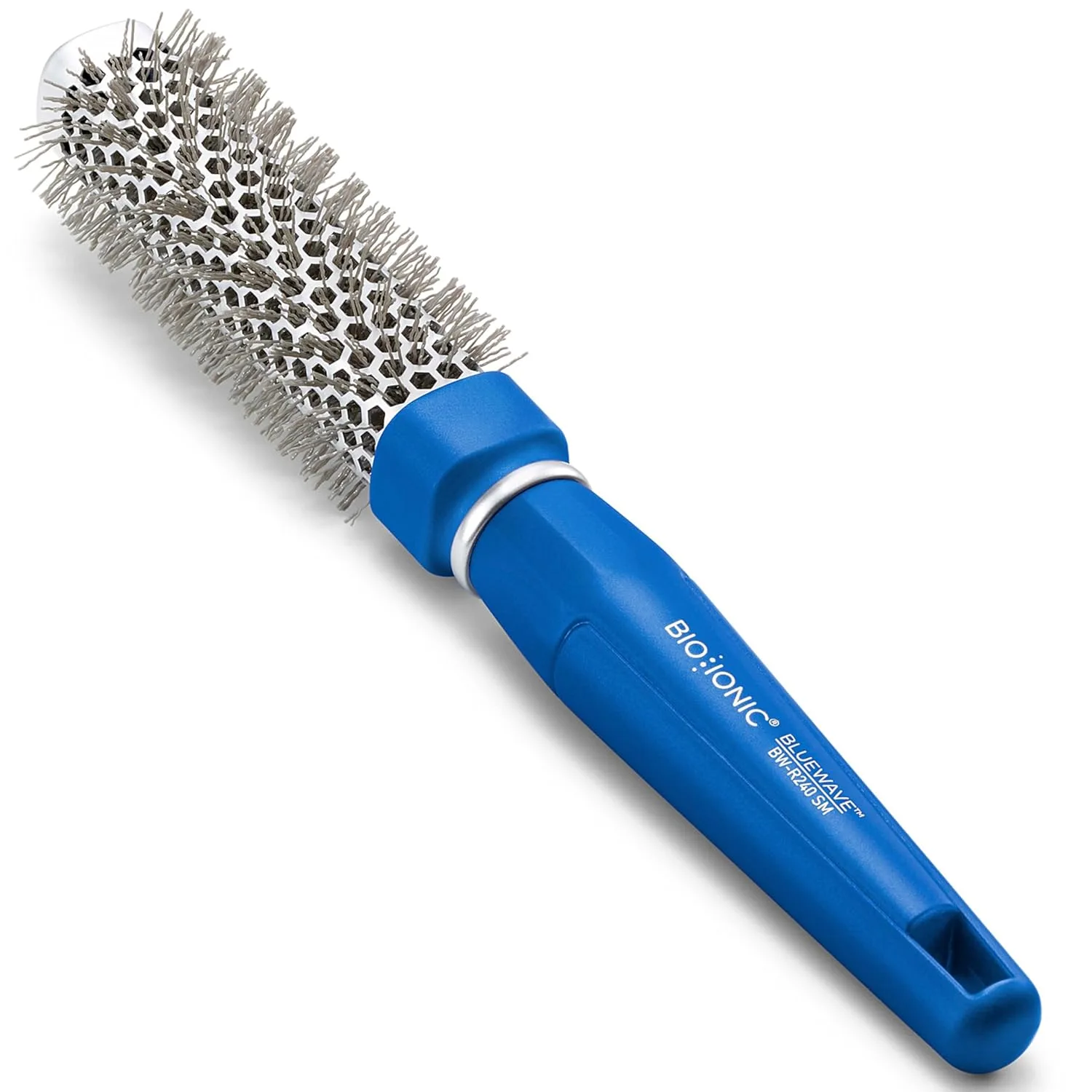 Круглая щетка Bio Ionic BlueWave, наноионная щетка для кондиционирования волос с гофрированными щетинками для натяжения, мягкая на ощупь удобная ручка - профессиональная щетка для укладки. 2,5 см (маленький), Blue