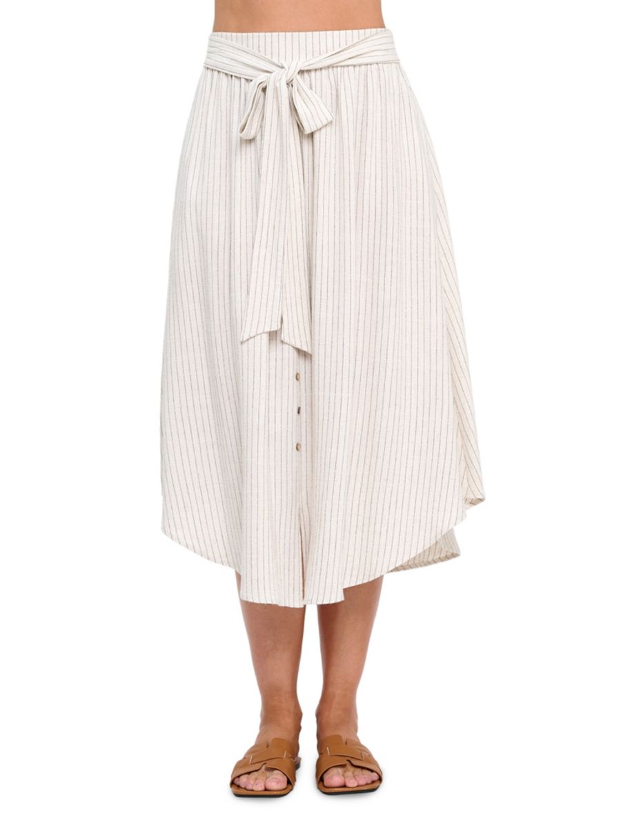 

Юбка миди из льна в полоску Renee C., цвет Linen