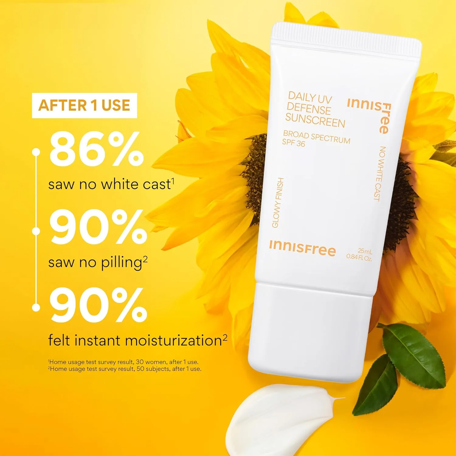 Innisfree Daily UV Defense SPF 36 - корейский солнцезащитный крем для лица, невидимый финиш, широкий спектр защиты, не оставляет белых следов, легкая текстура, увлажняющий (упаковка из 2 шт.), Clear — фото 4