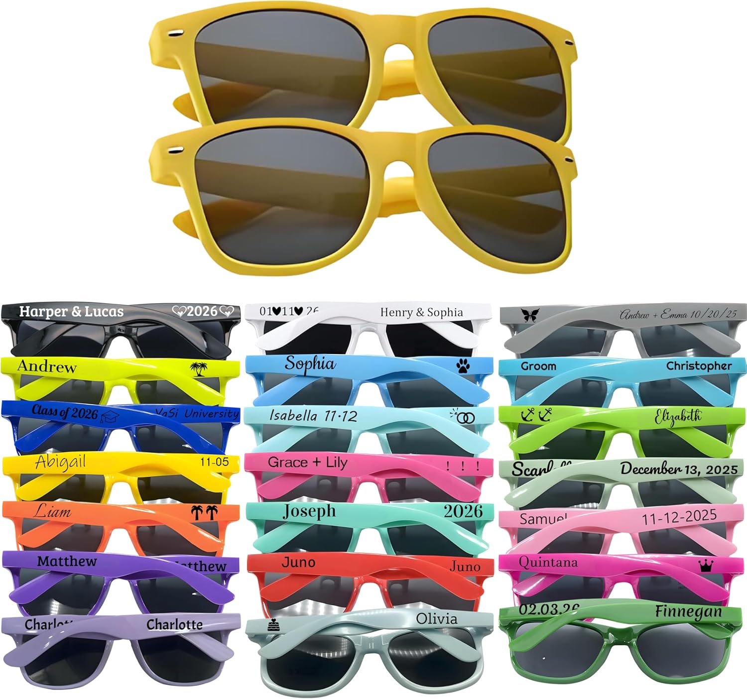 

Солнцезащитные очки на заказ для свадеб, оптовые заказы, персонализированные солнцезащитные очки, сувениры для вечеринок, классические ретро-солнцезащитные очки для мужчин и женщин DFDG, Yellow