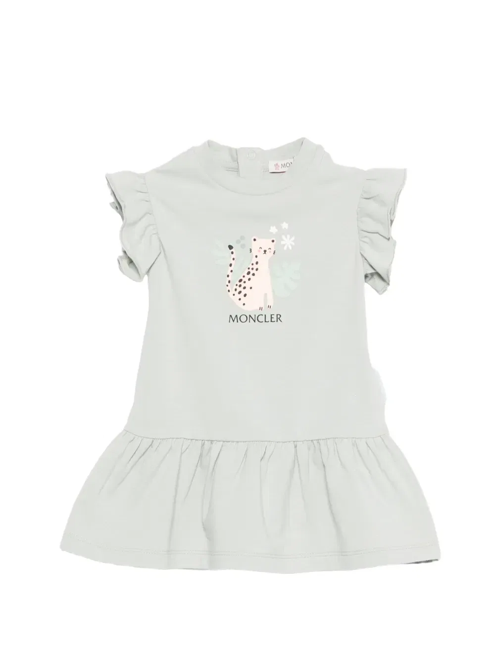 Платье с оборками и анималистичным принтом Moncler Enfant, зеленый