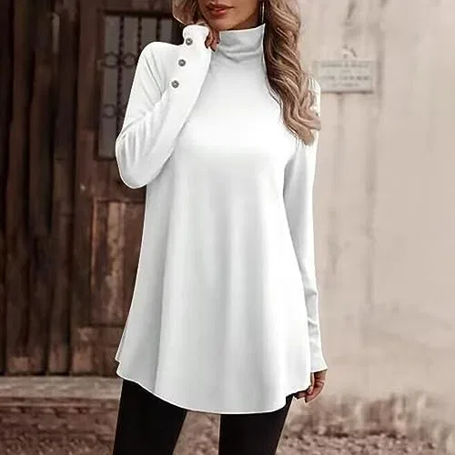 Блуза с длинным рукавом, высоким воротником, пуговицами, однотонная, a — фото 4