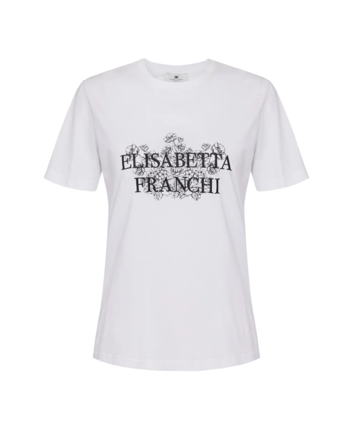 

Футболка из хлопкового трикотажа с принтом на передней части. Elisabetta Franchi, белый