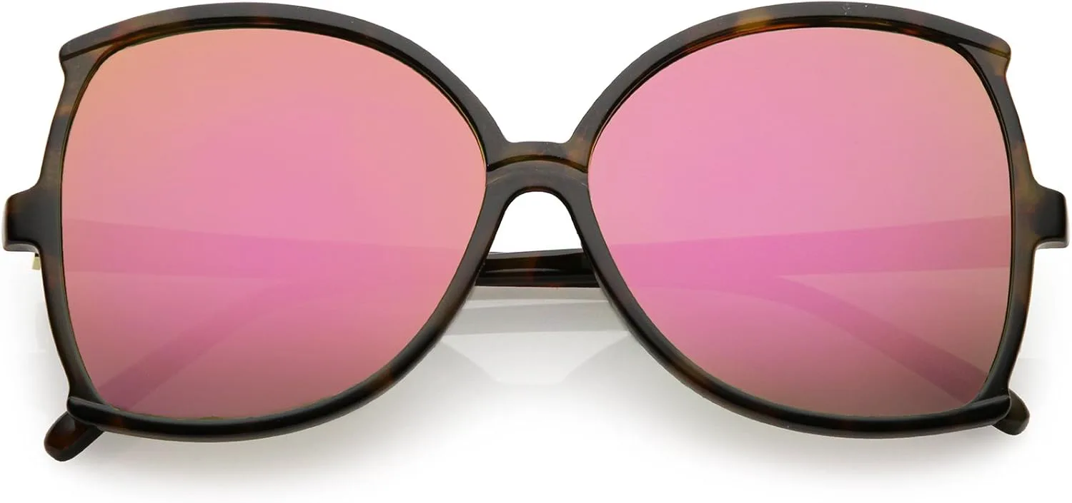 

zeroUV - Женские солнцезащитные очки-бабочка с тонкими дужками, увеличенного размера, с цветными зеркальными линзами, диаметр линз 61 мм, Tortoise / Magenta Mirror