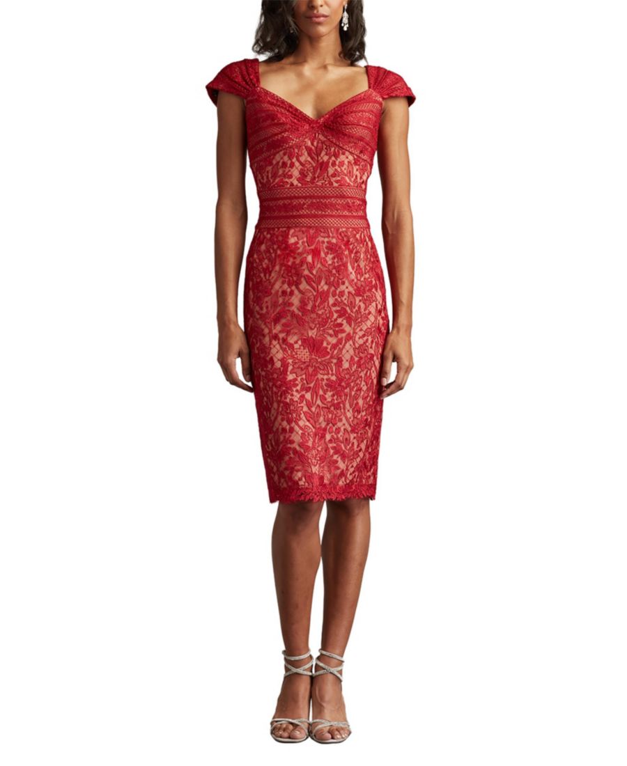 

Платье Мира с вышитым кружевом Tadashi Shoji, Red