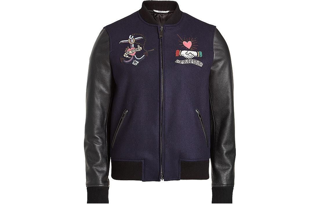 

Valentino Графическая бейсбольная куртка на молнии, Navy Blue