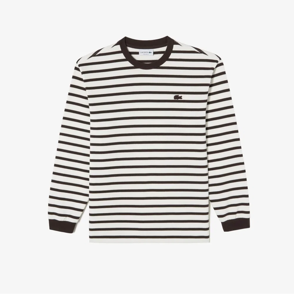 Мужская полосатая футболка с длинным рукавом коричневого цвета от Lacoste