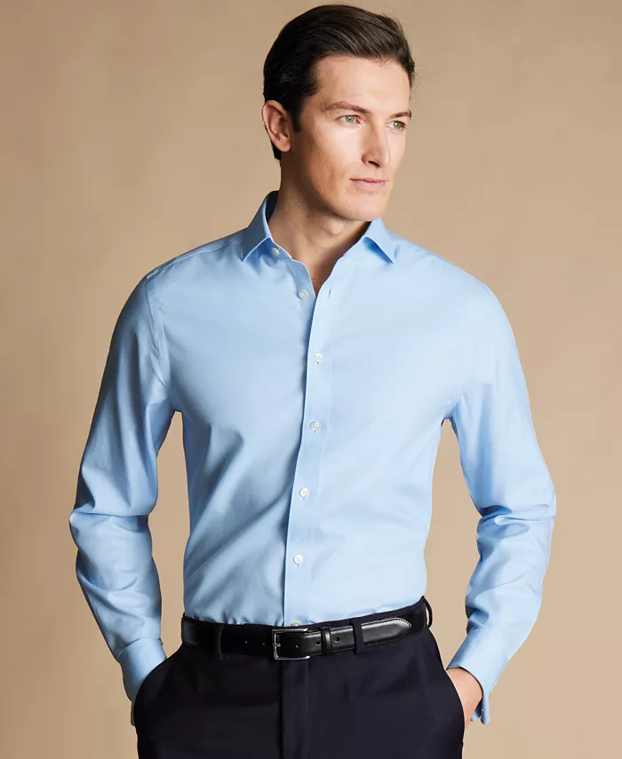 

Мужская классическая рубашка Slim-Fit из несминаемого твила Charles Tyrwhitt, синий