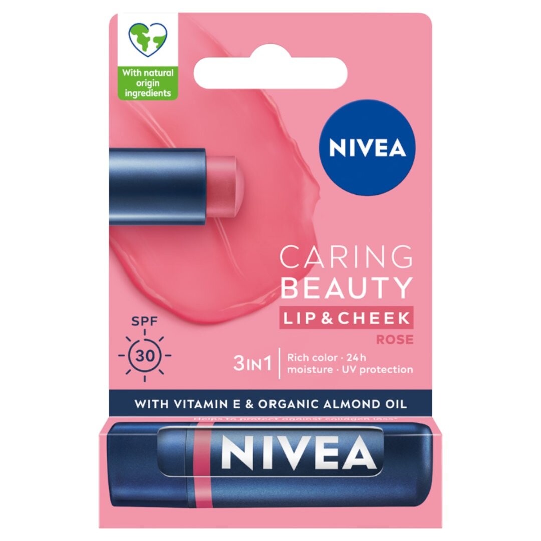 

Ухаживающая губная помада Nivea Caring Beauty 3в1 Роза 4,8г