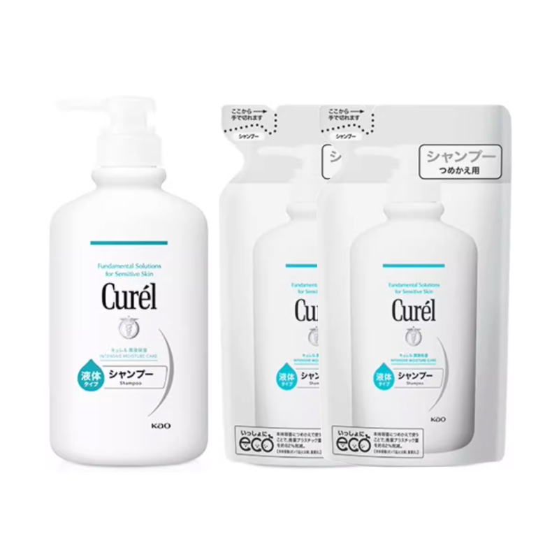 

Набор для ухода за одеждой KERUN с увлажняющим шампунем, очищающим и освежающим эффектом: 420 мл + 360 мл / 420 мл + 360 мл * 2 Curél, two-piece set: hydrating shampoo 420ml+hydrating shampoo refill 360ml*2