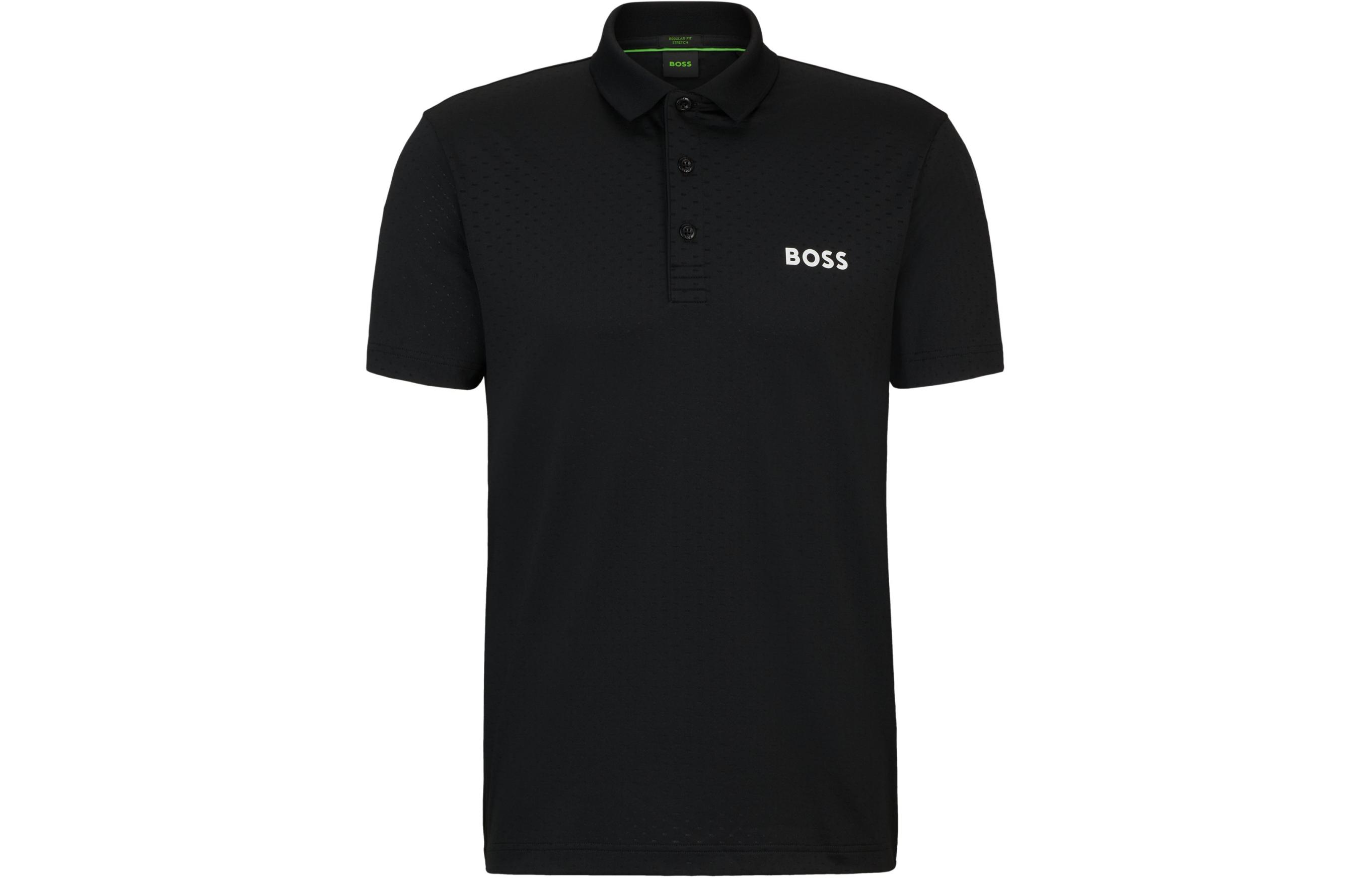 

Футболка поло с логотипом и градиентным жаккардом HUGO BOSS, черная
