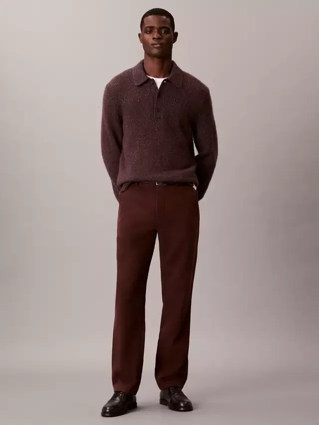 Хлопковые брюки-чинос прямого кроя, насыщенно-коричневого цвета Calvin Klein
