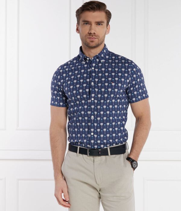 Рубашка мужская Tommy Hilfiger с коротким рукавом и принтом пальм, синий — фото 3
