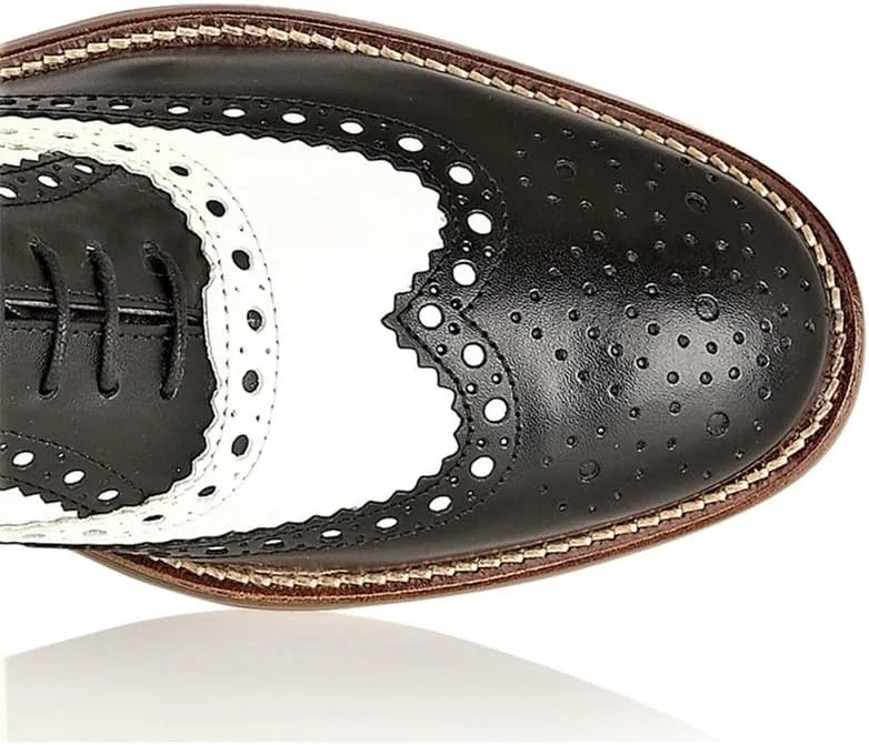 Туфли Xposed Mens Classic Oxford Brogues Gatsby Genuine Leather Two Tone Tan White Black — фото 2