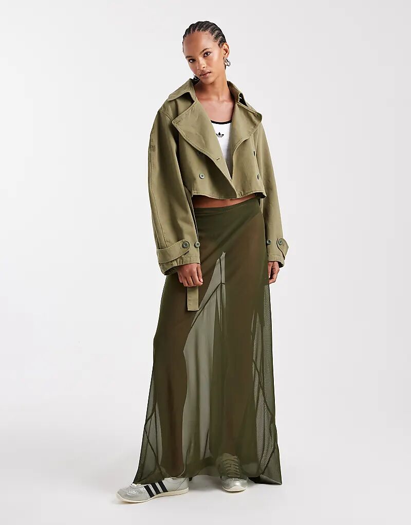

Юбка макси из сетчатой ткани с косой вязкой цвета хаки от ASOS DESIGN