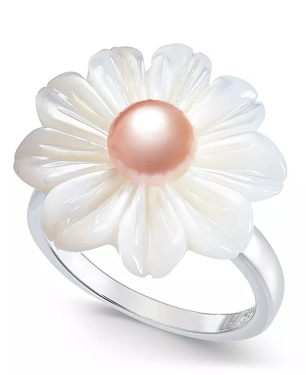 

Кольцо с розовым культивированным пресноводным жемчугом (6 мм) и перламутровым цветком из стерлингового серебра Macy'S, silver