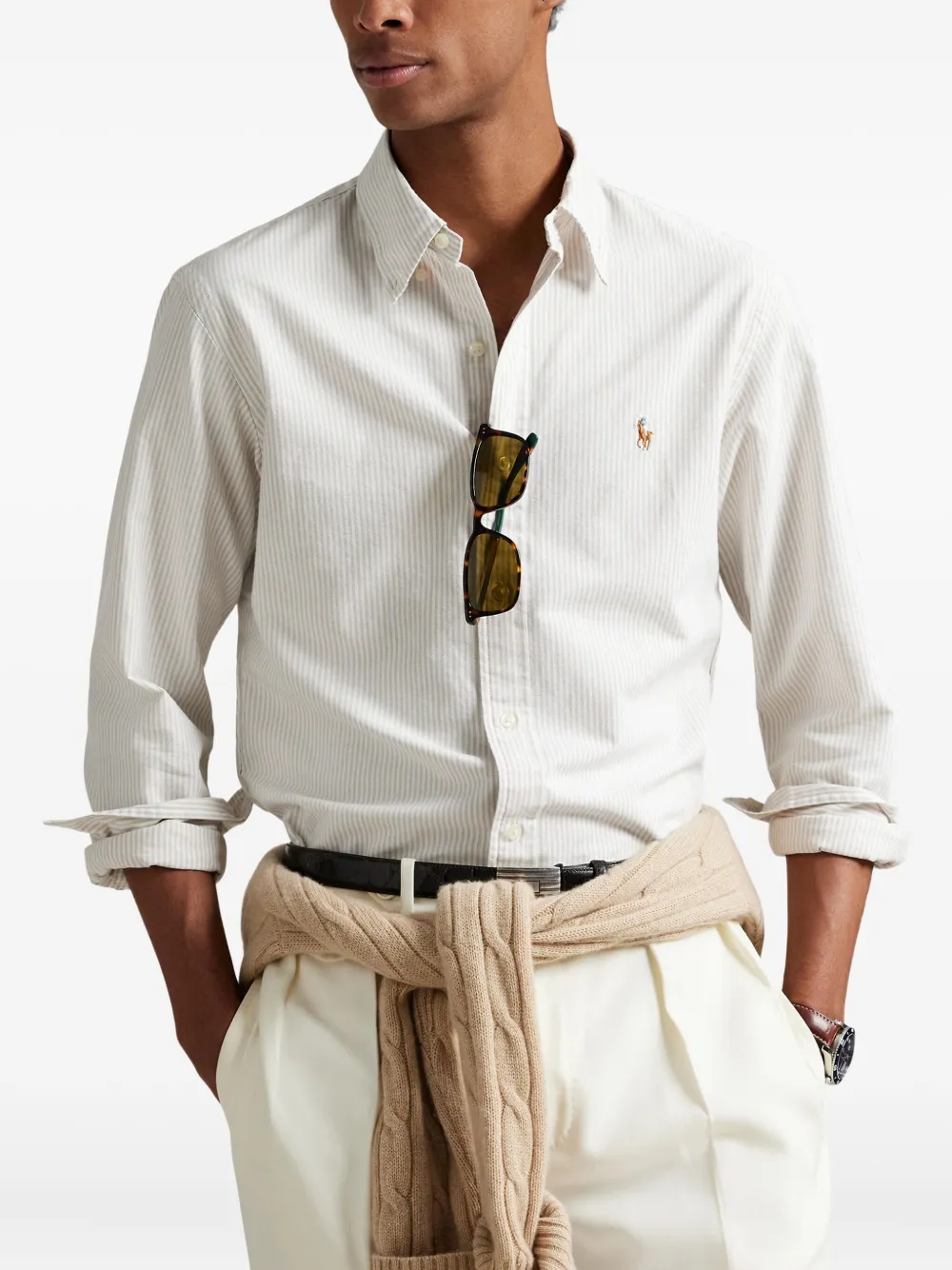 Полосатая рубашка с длинными рукавами POLO RALPH LAUREN, белый — фото 4