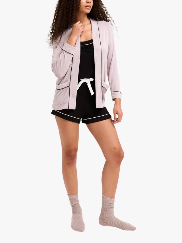 

Халат с контрастной отделкой из бамбуковой ткани Pretty You London, Oyster