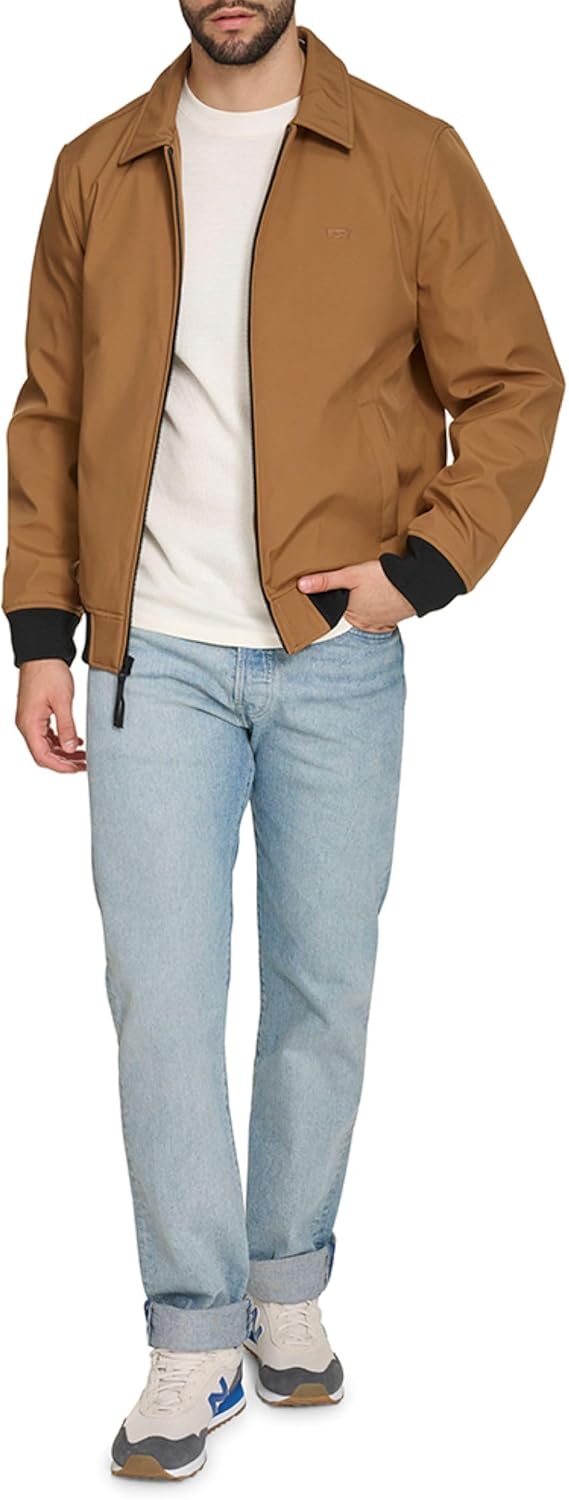 Мужская легкая куртка-бомбер Levi's из мягкой ткани софтшелл Varsity Rib Knit, Worker Brown — фото 2