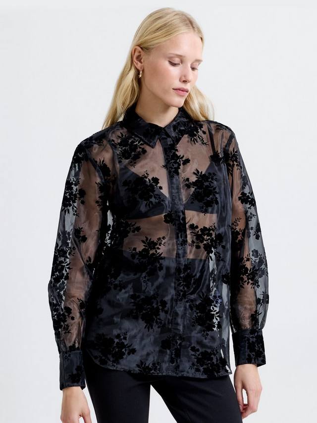 

Футболка Mika Flocked Organza с длинными рукавами и цветочным принтом French Connection, Black