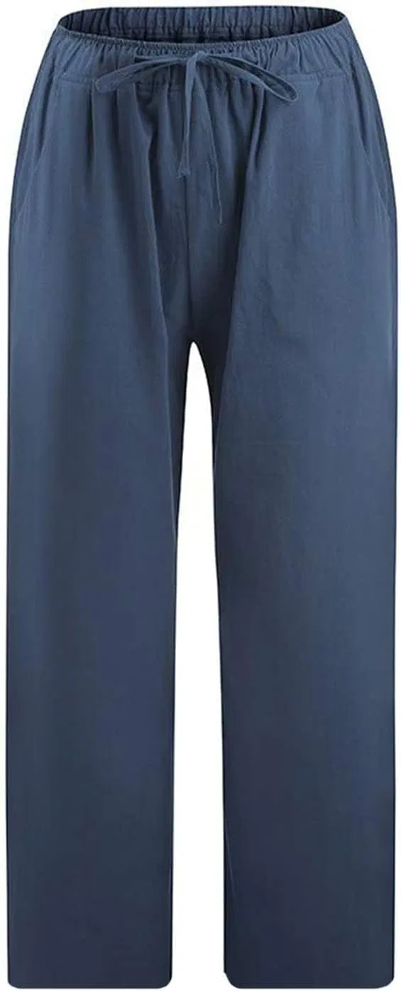 Активные штаны Linen Cropped Trouser темно-синий — фото 2