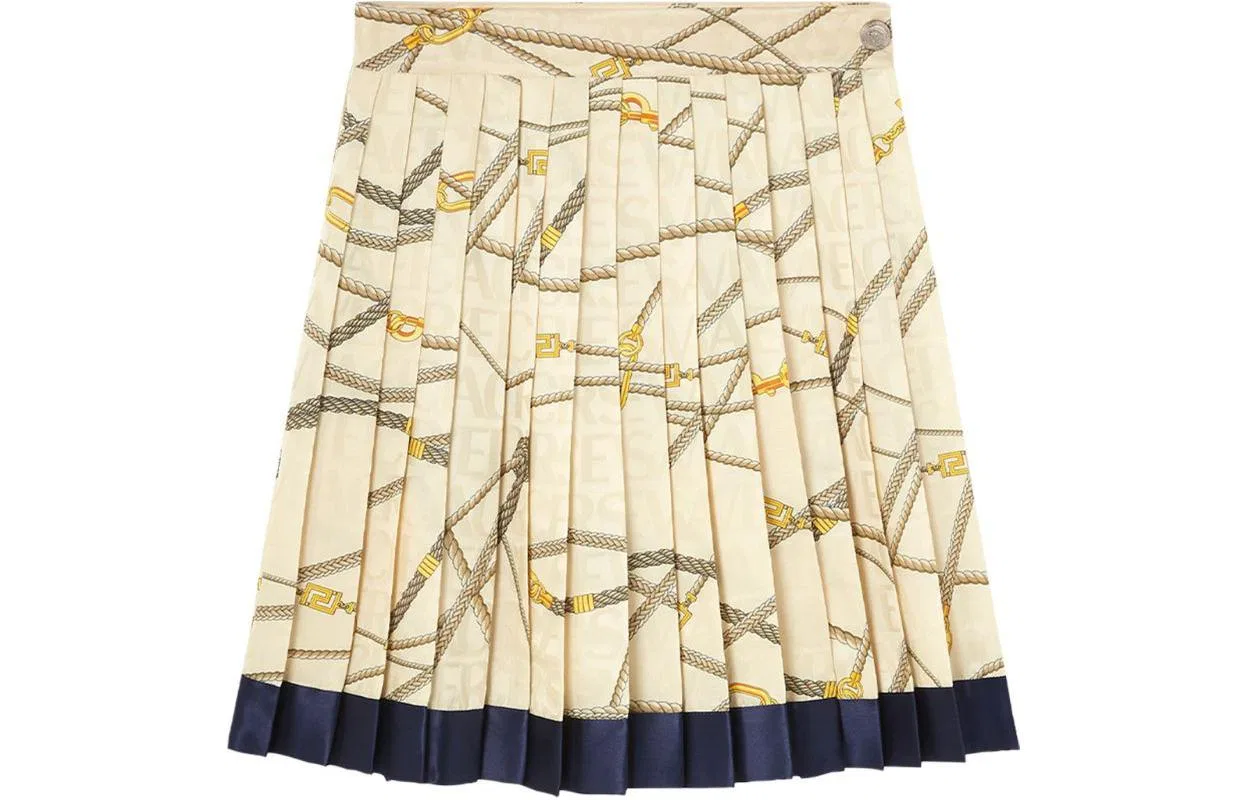 Юбка плиссе с принтом логотипа, высокая талия VERSACE, Light Yellow