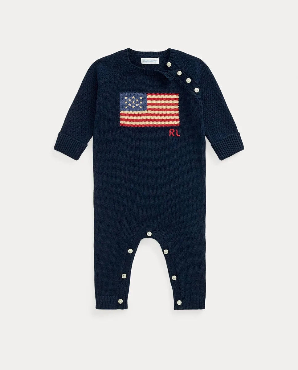 

Мужской детский хлопковый комбинезон с флагом Polo Ralph Lauren, темно-синий