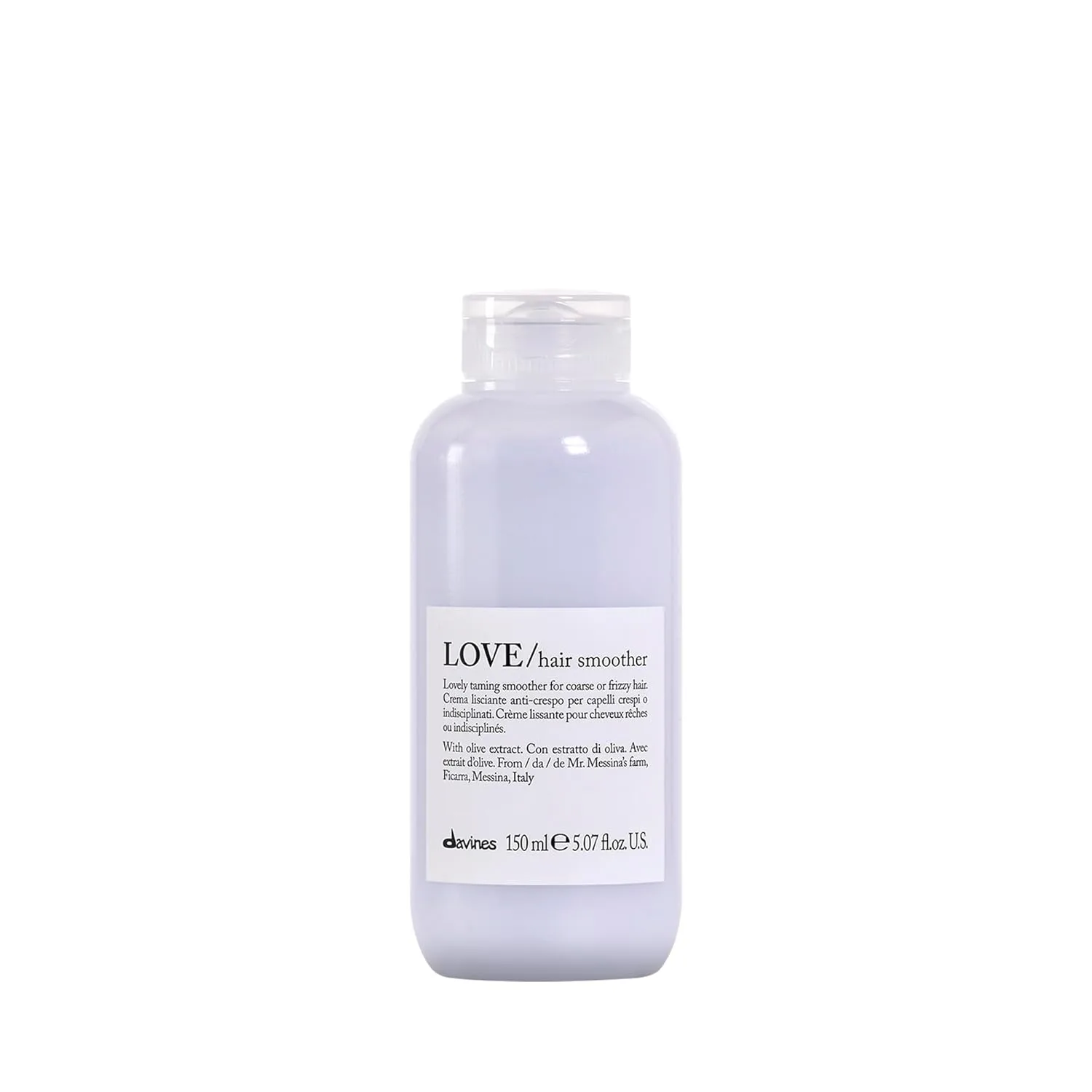 Davines LOVE крем для выпрямления волос, несмываемый уход против пушистости для волнистых, непослушных и жестких волос - увлажняет и разглаживает без липкости и утяжеления с оливковым экстрактом, 150 мл